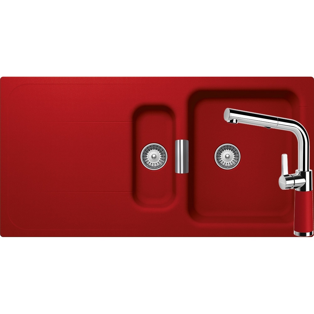 Kit chiuveta Schock Wembley D-150 1000 x 510 mm si baterie Schock SC-540 cu Dus Extractibil Rosu Cristadur