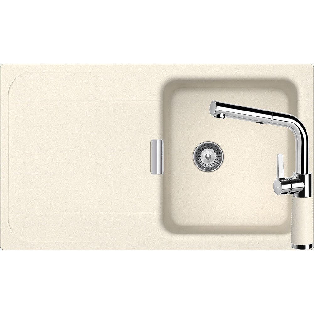 Kit chiuveta Schock Wembley D-100 860 x 510 mm si baterie Schock SC-540 cu Dus Extractibil Magnolia Cristadur