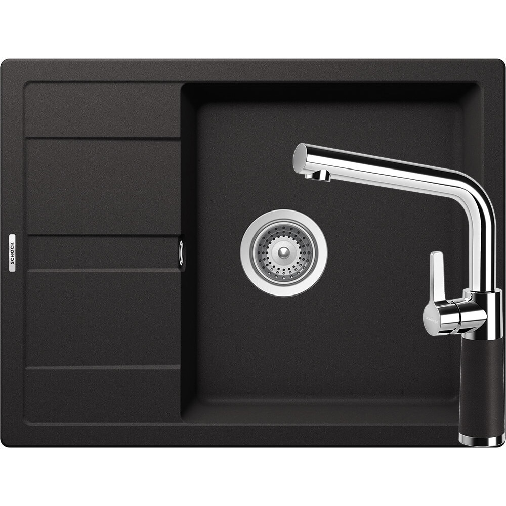 Kit chiuveta Schock Ronda D-100L 650 x 500 mm si baterie Schock SC-540 Nero Cristalite