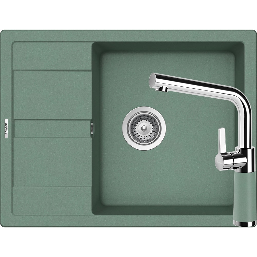 Kit chiuveta Schock Ronda D-100L 650 x 500 mm si baterie Schock SC-540 Sage Cristalite