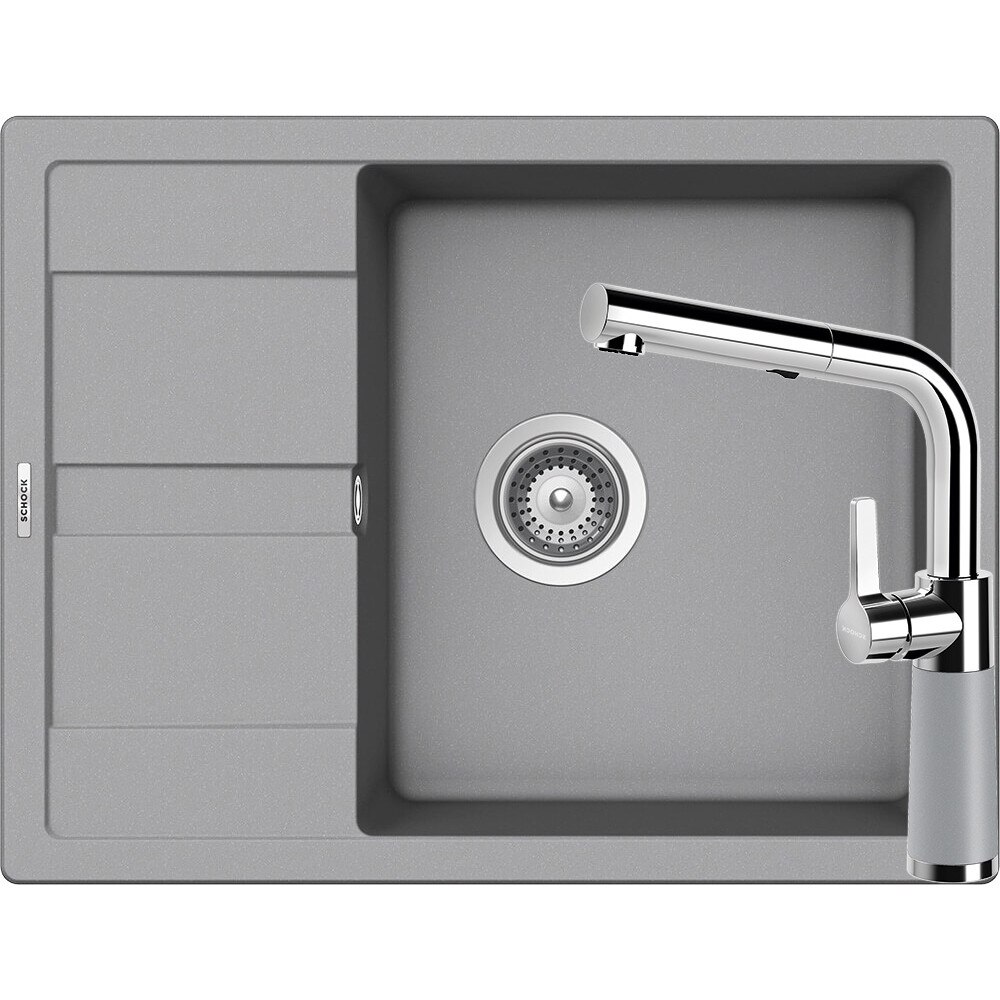 Kit chiuveta Schock Ronda D-100L 650 x 500 mm si baterie Schock SC-540 cu Dus Extractibil Croma Cristalite