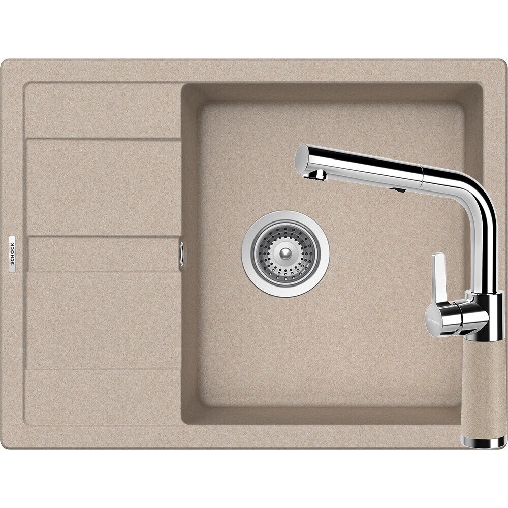 Kit chiuveta Schock Ronda D-100L 650 x 500 mm si baterie Schock SC-540 cu Dus Extractibil Sabbia Cristalite