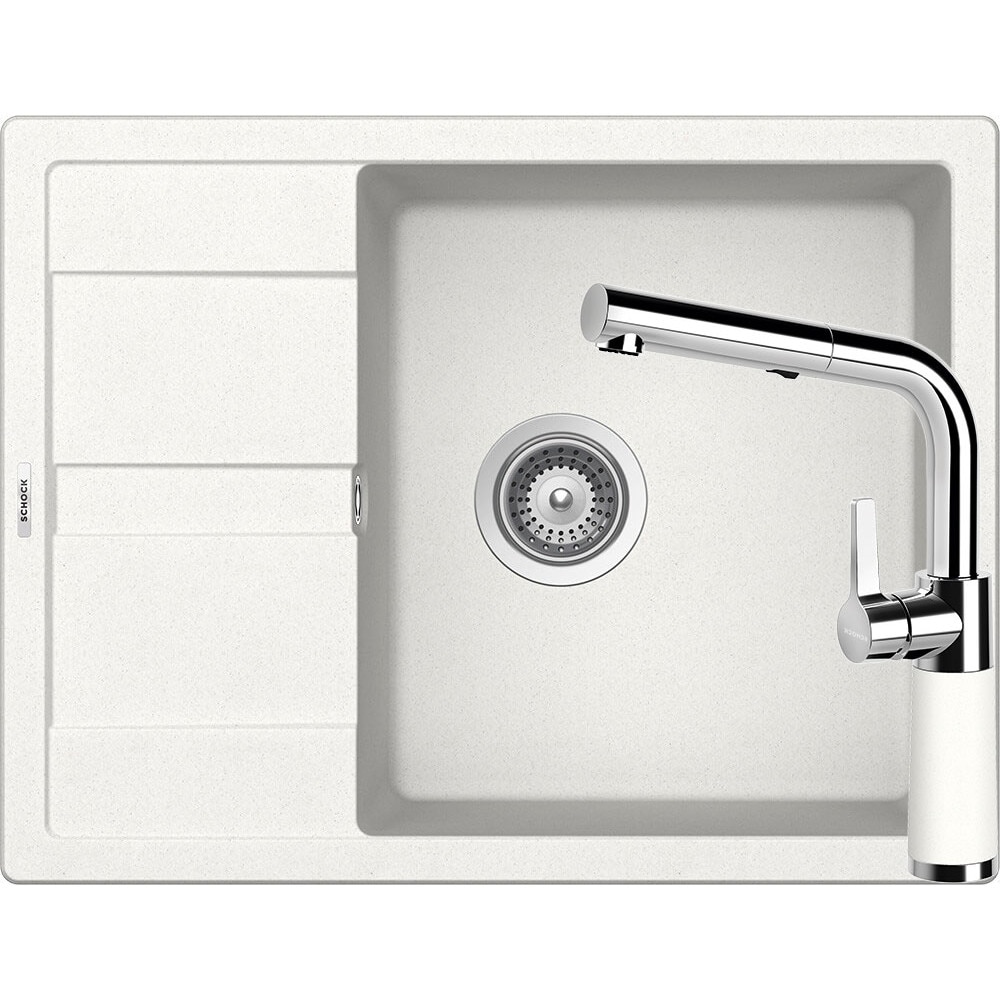 Kit chiuveta Schock Ronda D-100L 650 x 500 mm si baterie Schock SC-540 cu Dus Extractibil Alpina Cristalite