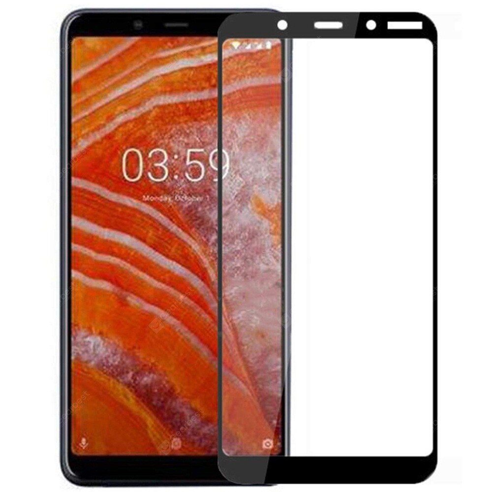 Folie de sticla cu adeziv pe toata suprafata ecranului,pentru Nokia 3.1 Plus-Negru