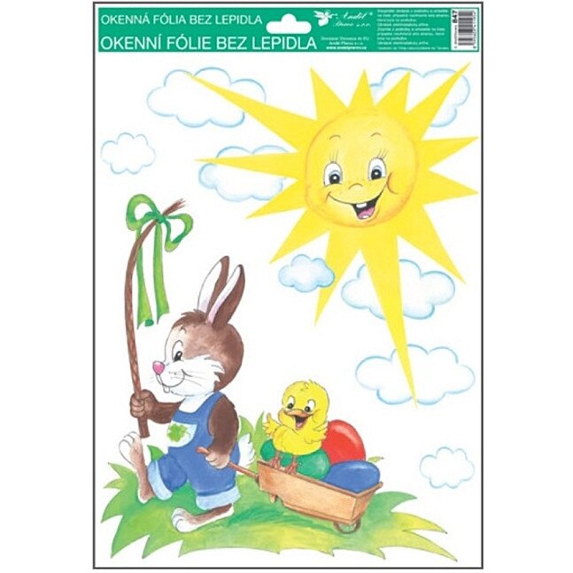 Sticker pentru geam, Pasti - motive de colt cu Iepurasul si soarele, 33 x 25 cm