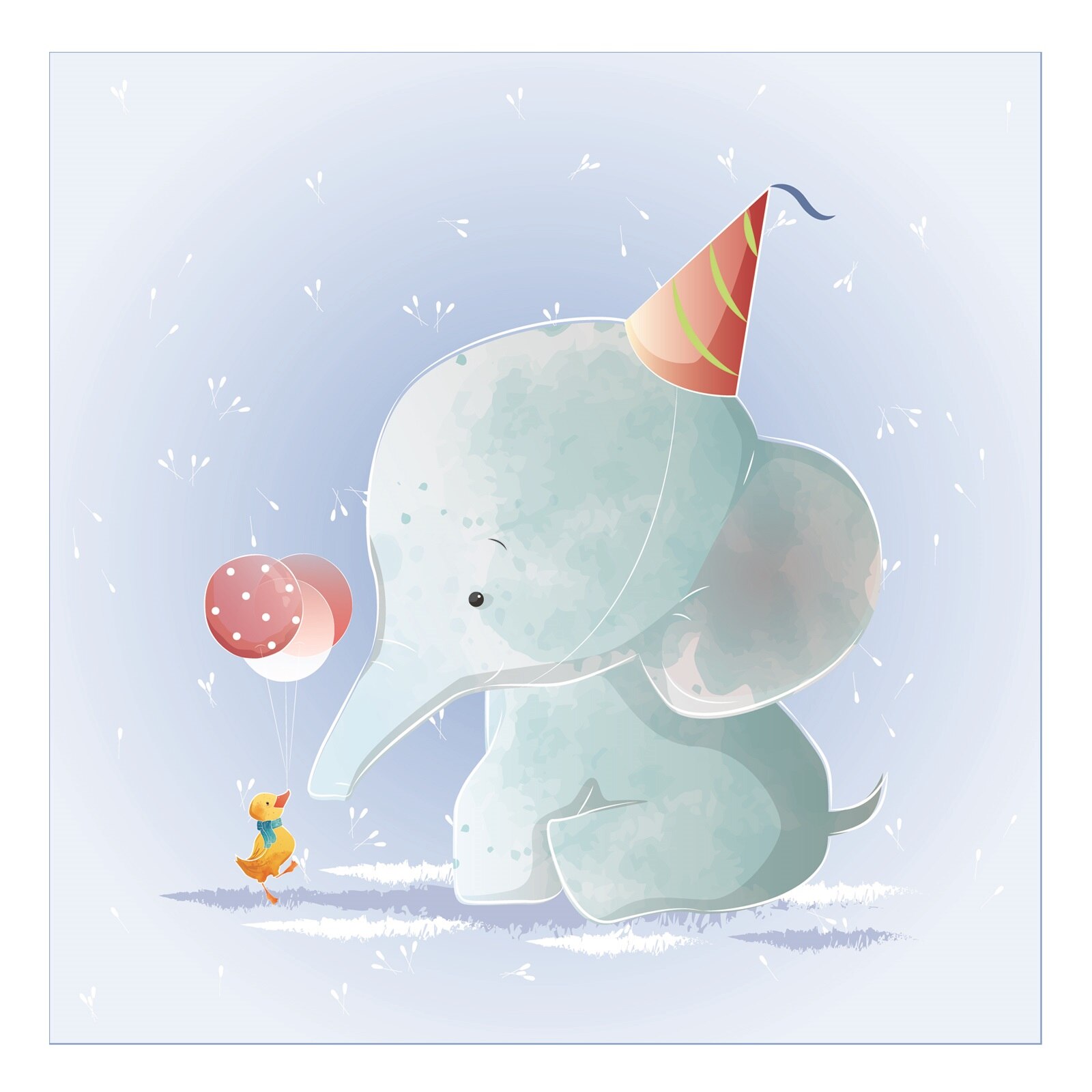 Tablou canvas, produs DekoStore, pentru camera copiilor, inramat pe cadru de lemn, print HD, Babys Elephant Birthday, 30x30 cm