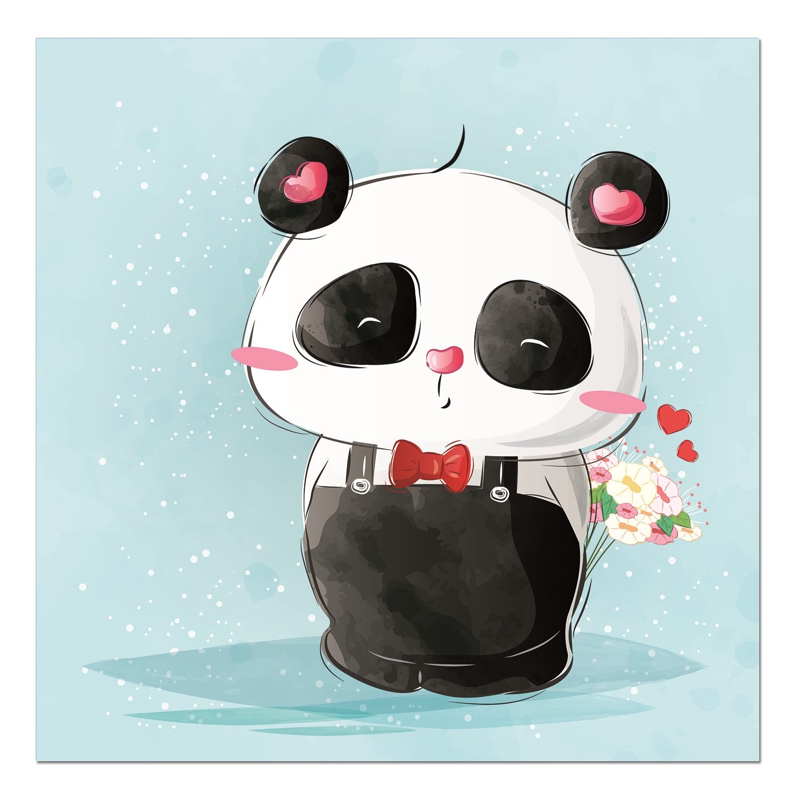 Tablou canvas, produs DekoStore, pentru camera copiilor, inramat pe cadru de lemn, print HD, Mr Pando brings flower, 30x30 cm