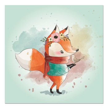 Tablou canvas, produs DekoStore, pentru camera copiilor, inramat pe cadru de lemn, print HD, Little Fox and His Friend, 30x30 cm Tablou canvas, produs DekoStore, pentru camera copiilor, inramat pe cadru de lemn, print HD, Little Fox and His Friend, 30x30 cm