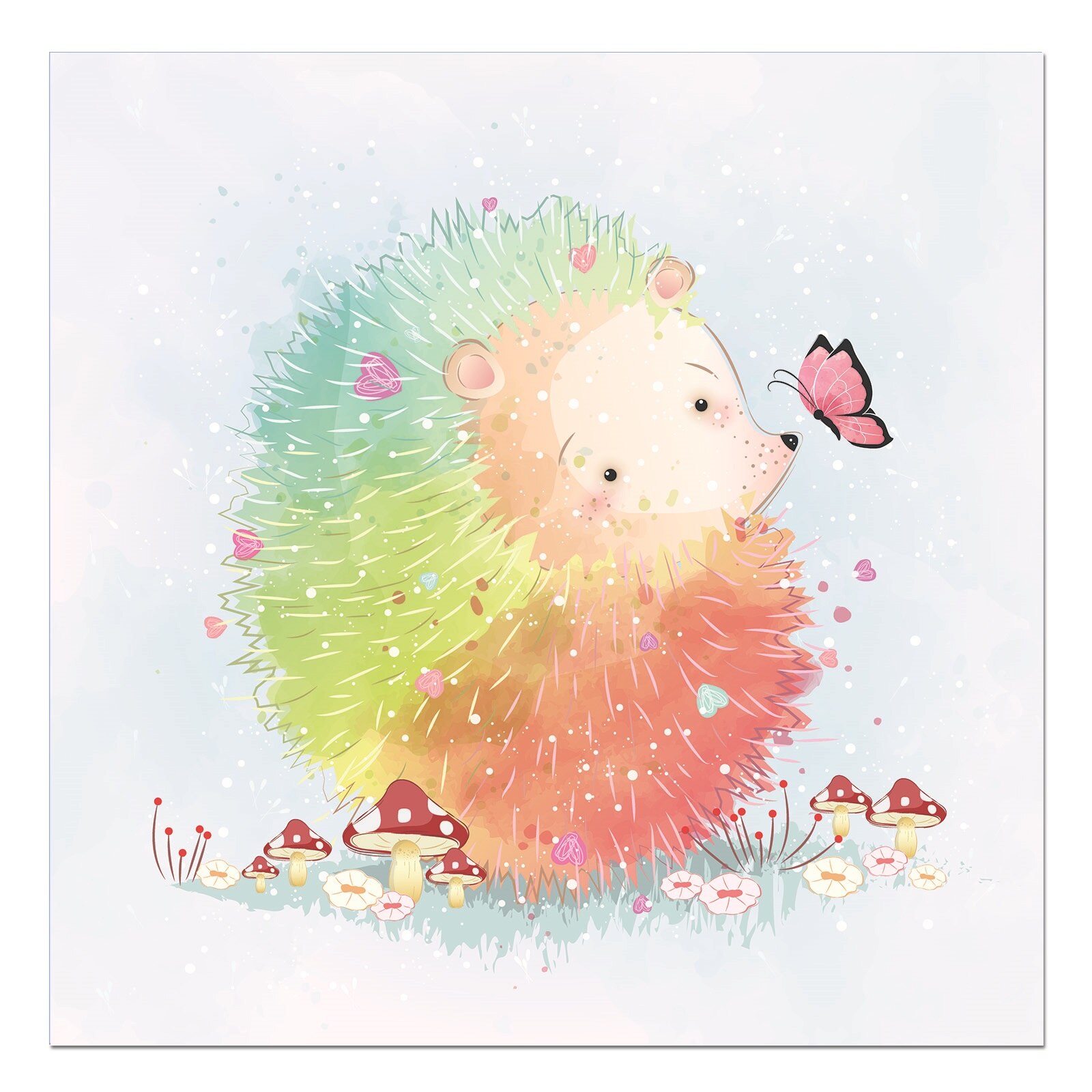 Tablou canvas, produs DekoStore, pentru camera copiilor, inramat pe cadru de lemn, print HD, Rainbow Hedgehog, 30x30 cm