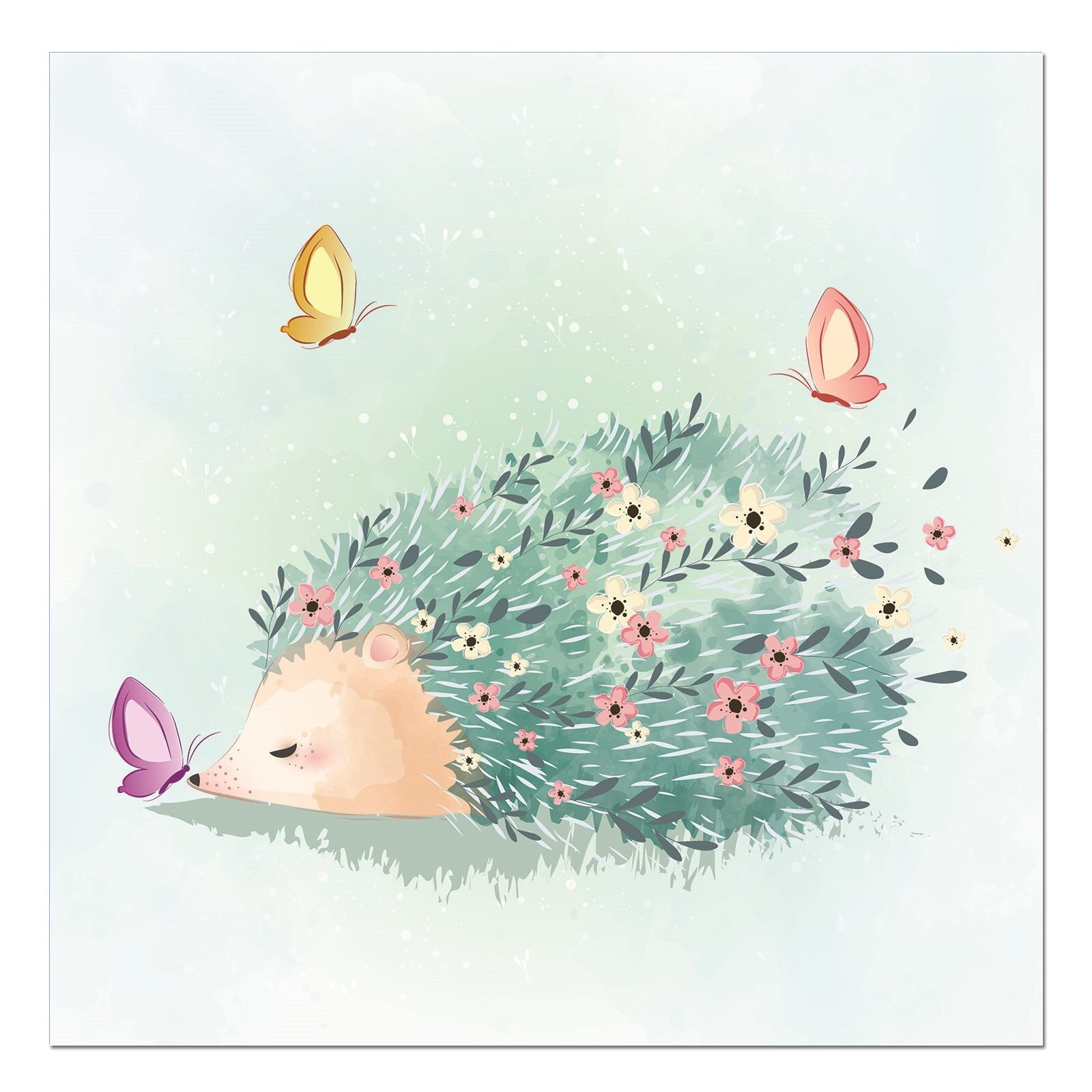 Tablou canvas, produs DekoStore, pentru camera copiilor, inramat pe cadru de lemn, print HD, Spring Hedgehog, 30x30 cm