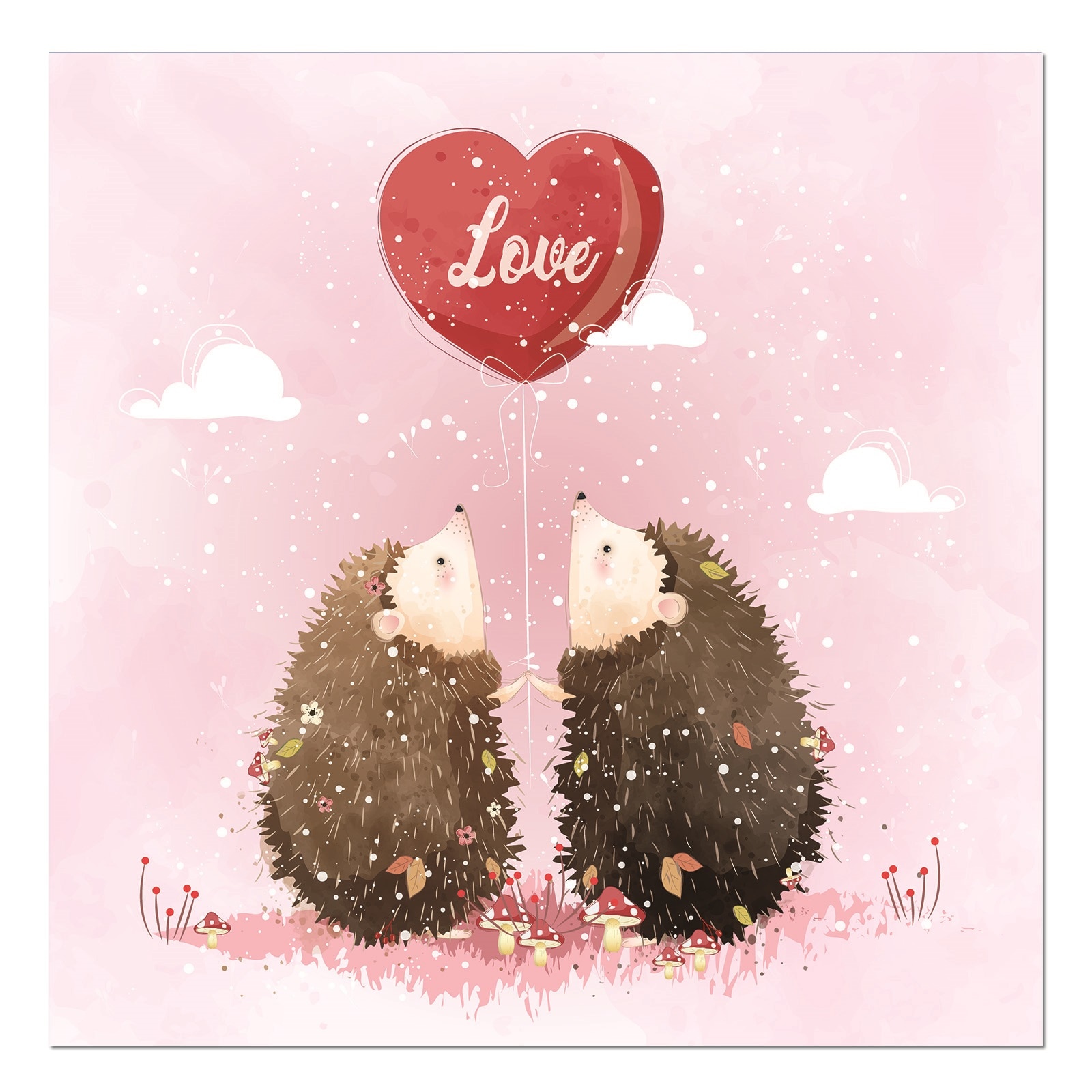 Tablou canvas, produs DekoStore, pentru camera copiilor, inramat pe cadru de lemn, print HD, Couple Hedgehog, 30x30 cm