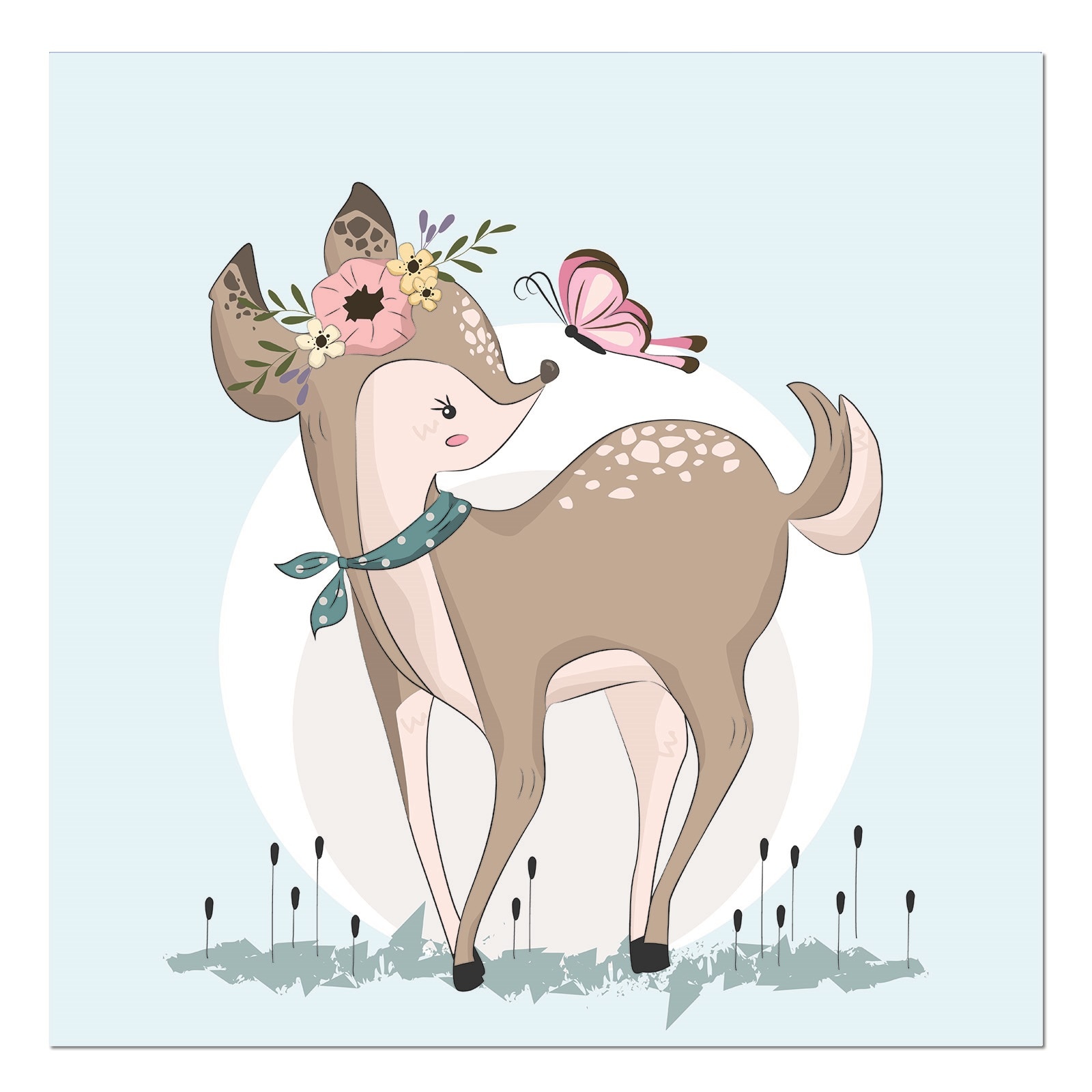 Tablou canvas, produs DekoStore, pentru camera copiilor, inramat pe cadru de lemn, print HD, Little Deer, 30x30 cm