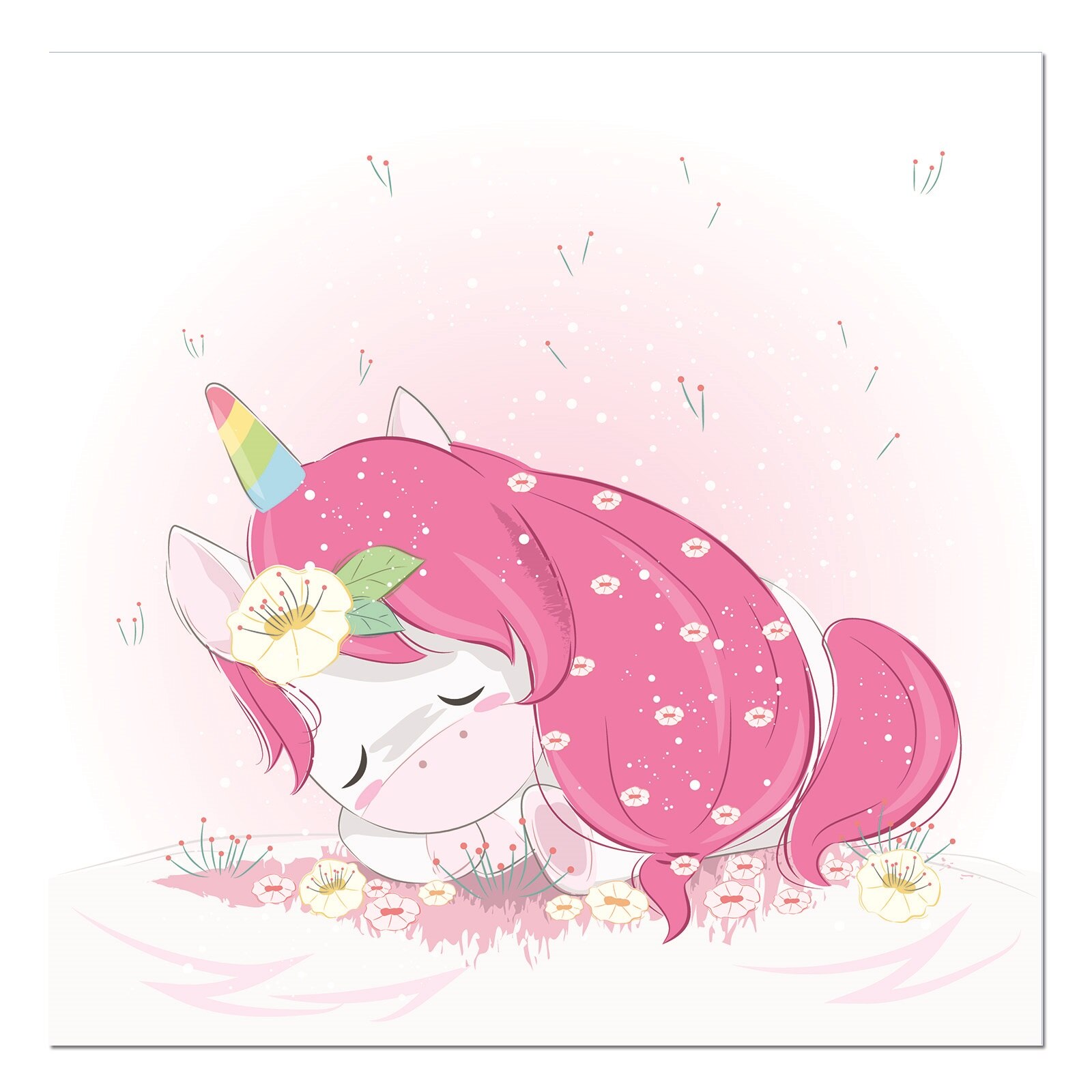 Tablou canvas, produs DekoStore, pentru camera copiilor, inramat pe cadru de lemn, print HD, Cute Unicorn Sleeping, 30x30 cm