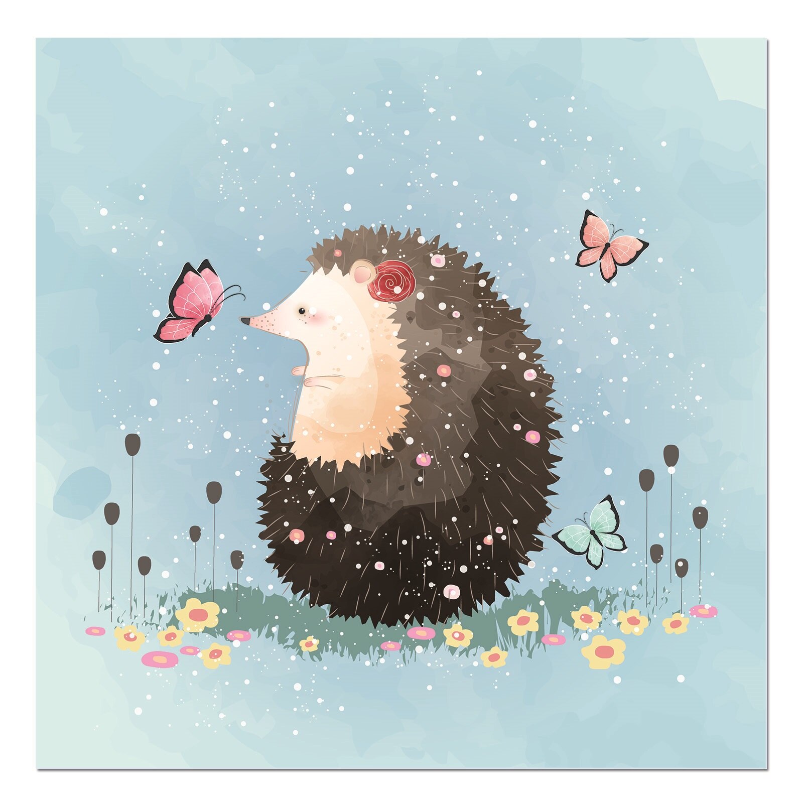 Tablou canvas, produs DekoStore, pentru camera copiilor, inramat pe cadru de lemn, print HD, Hedgehog Playing, 30x30 cm