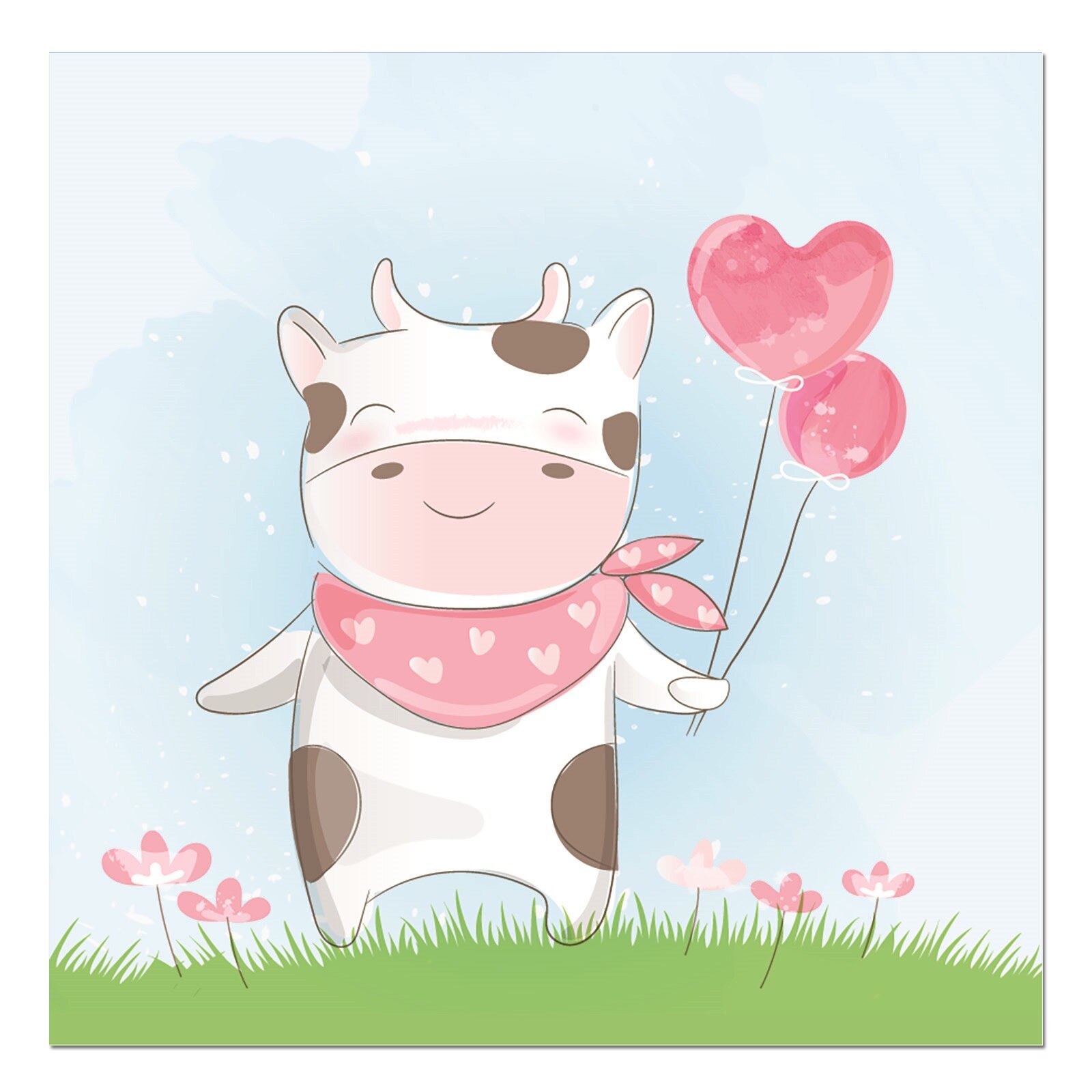 Tablou canvas, produs DekoStore, pentru camera copiilor, inramat pe cadru de lemn, print HD, Baby Cow, 30x30 cm