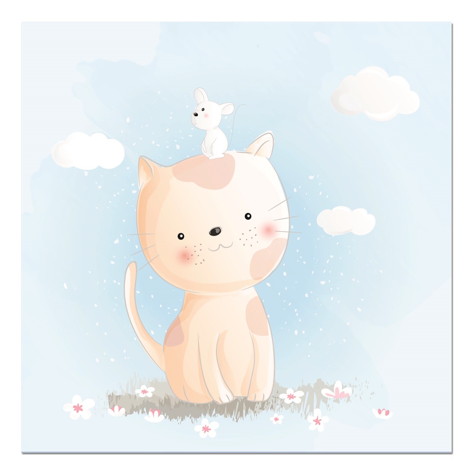 Tablou canvas, produs DekoStore, pentru camera copiilor, inramat pe cadru de lemn, print HD, Baby Cat, 30x30 cm