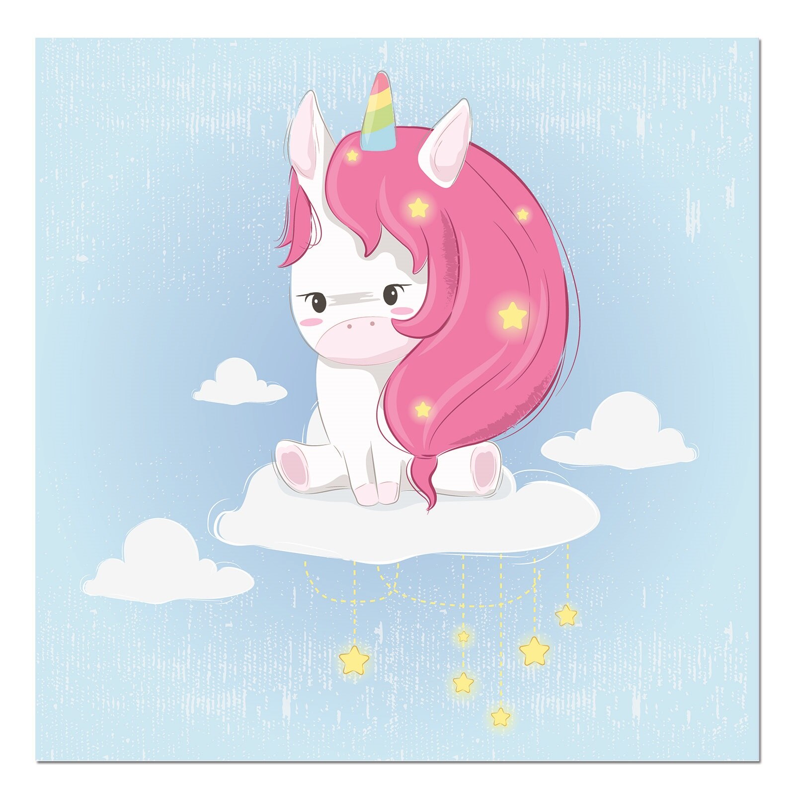 Tablou canvas, produs DekoStore, pentru camera copiilor, inramat pe cadru de lemn, print HD, Cute Unicorn on the Cloud, 30x30 cm