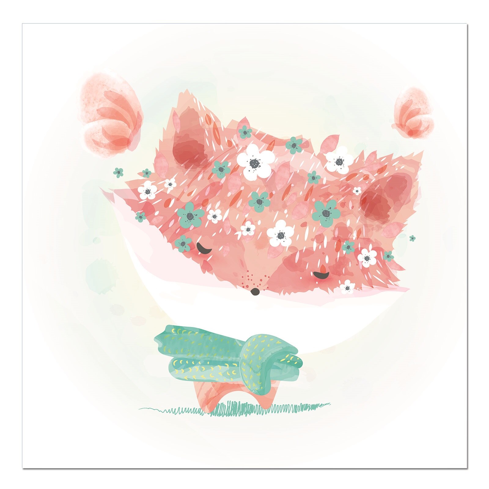Tablou canvas, produs DekoStore, pentru camera copiilor, inramat pe cadru de lemn, print HD, Doodle fox Painting, 30x30 cm