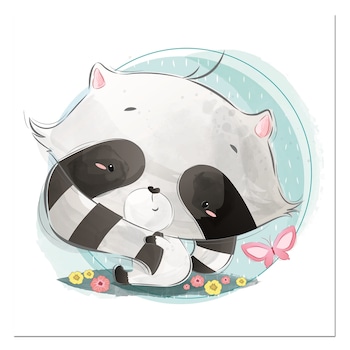 Tablou canvas, produs DekoStore, pentru camera copiilor, inramat pe cadru de lemn, print HD, Baby Raccoon Holding Its Own Tail, 30x30 cm Tablou canvas, produs DekoStore, pentru camera copiilor, inramat pe cadru de lemn, print HD, Baby Raccoon Holding Its Own Tail, 30x30 cm