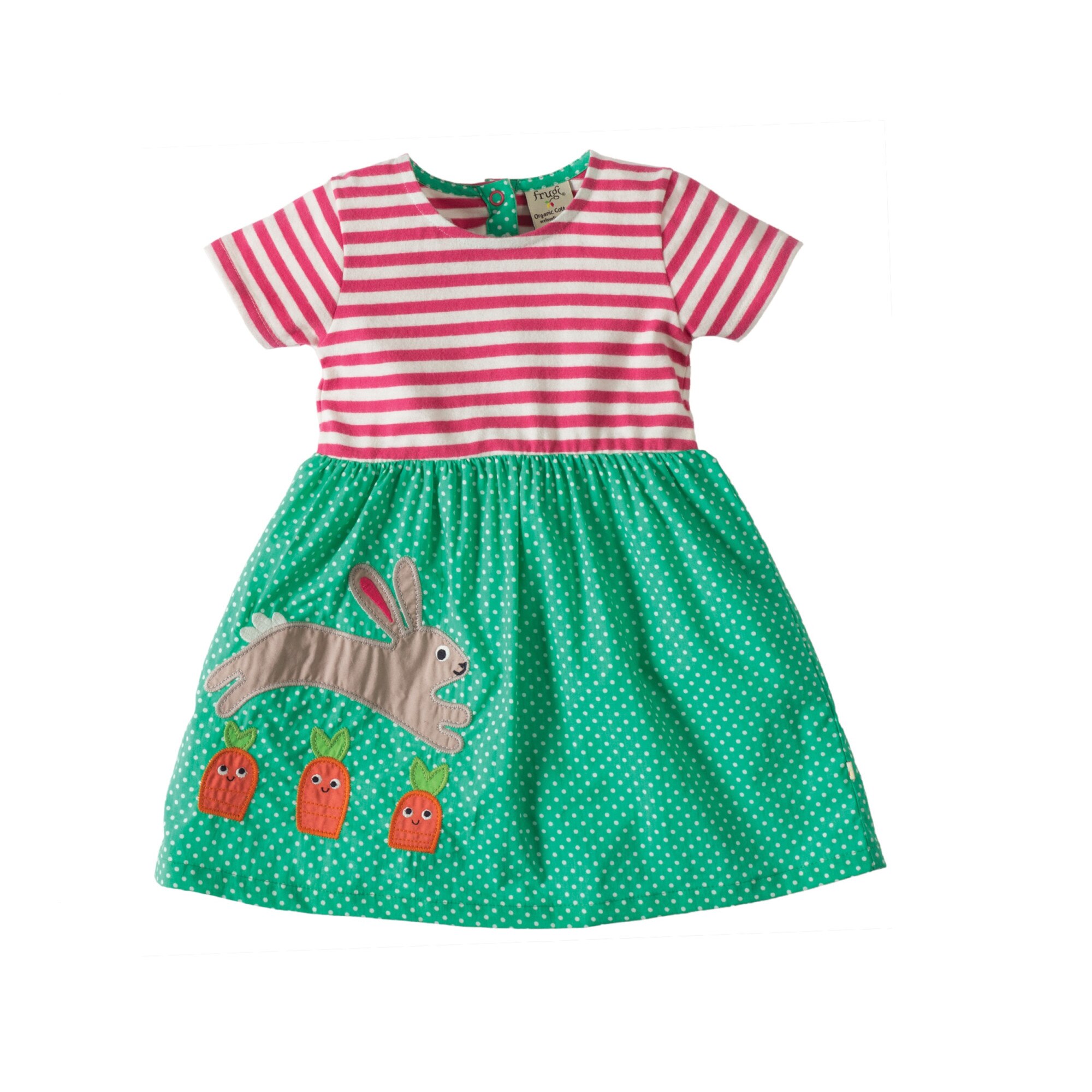 Rochie Zennor cu buline si aplicatie iepuras, bumbac organic, multicolor, bebe
