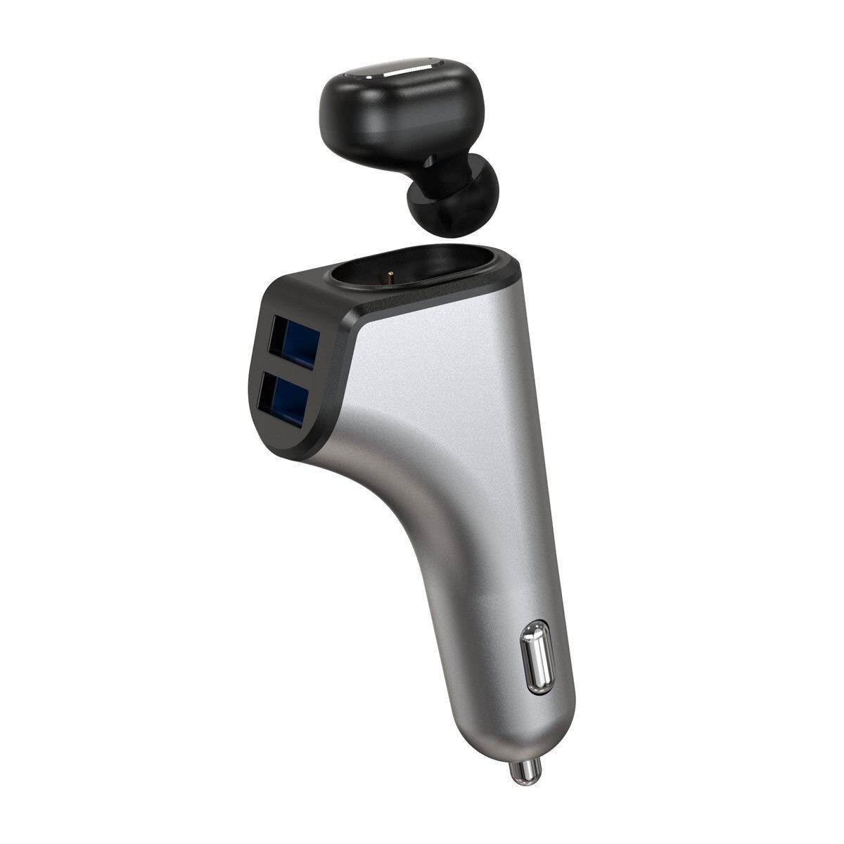 Incarcator auto 2in1 Platinet 43720,cu 2 porturi USB 3.1A si casca bluetooth,gri
