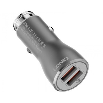 Incarcator Auto Ldnio, Quick Charge, 2 x USB, Cablu MicroUsb, Argintiu Incarcator Auto Ldnio, Quick Charge, 2 x USB, Cablu MicroUsb, Argintiu