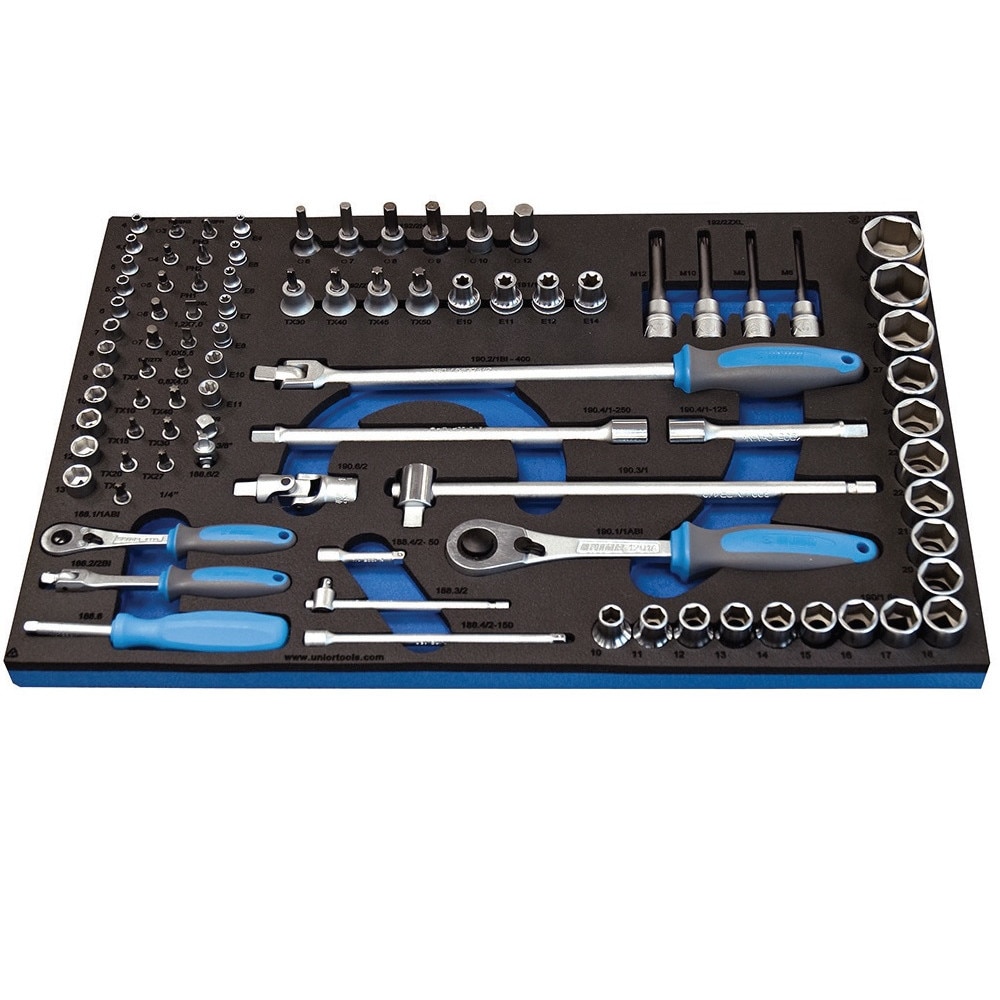 Set de capete chei tubulare cu accesorii in suport SOS,88 buc,Unior