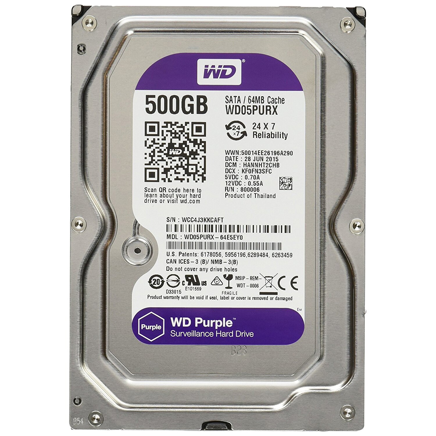 HDD WD Purple 500GB, 5400rpm, 64MB cache, SATA III - eMAG.ro