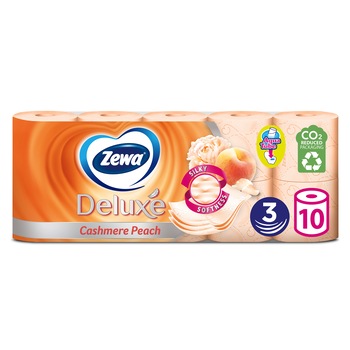 Hartie igienica Zewa Deluxe Cashmere Peach, 3 straturi, 10 role Hartie igienica Zewa Deluxe Cashmere Peach, 3 straturi, 10 role