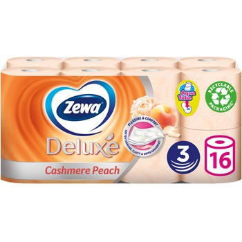Hartie igienica Zewa Deluxe Cashmere Peach, 3 straturi, 16 role Hartie igienica Zewa Deluxe Cashmere Peach, 3 straturi, 16 role