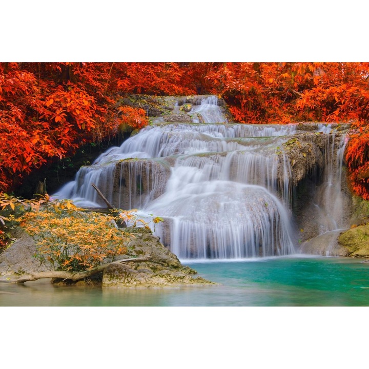 Fototapet Cascada prin padurea rosie 300 x 200 cm