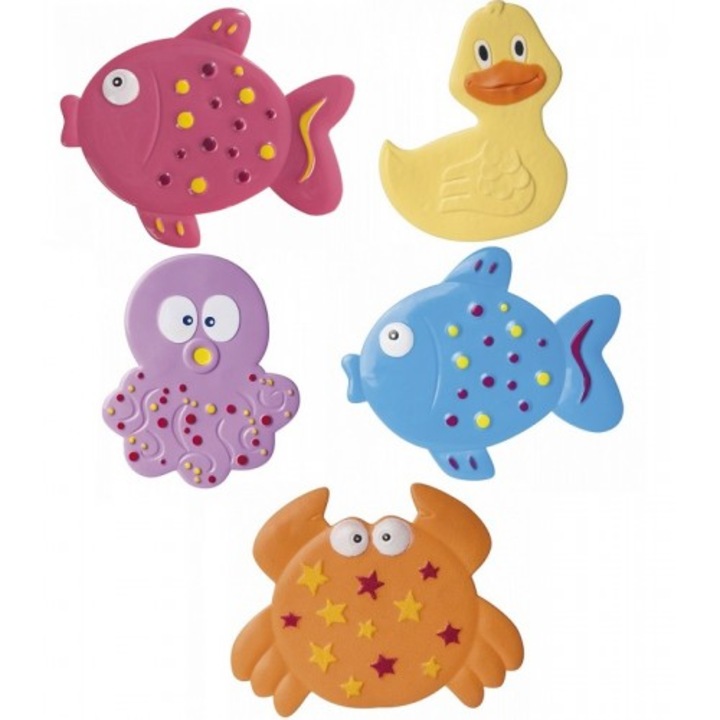 Csúszásmentes fürdőszőnyeg, színes óceán, 5 figura, tapadókorongok, Canpol, 80/003