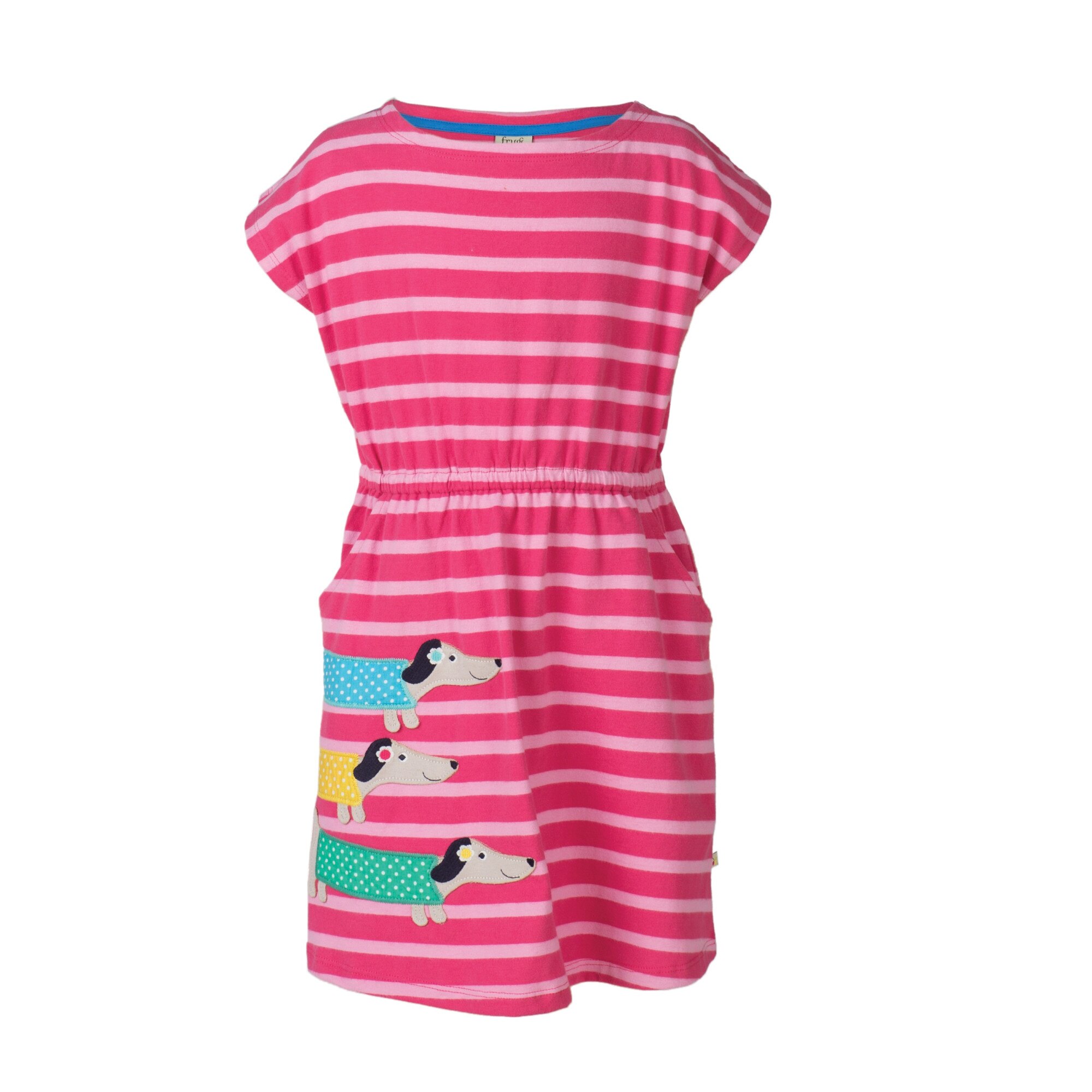 Rochie cu aplicatie catei, bumbac organic, multicolor, fete