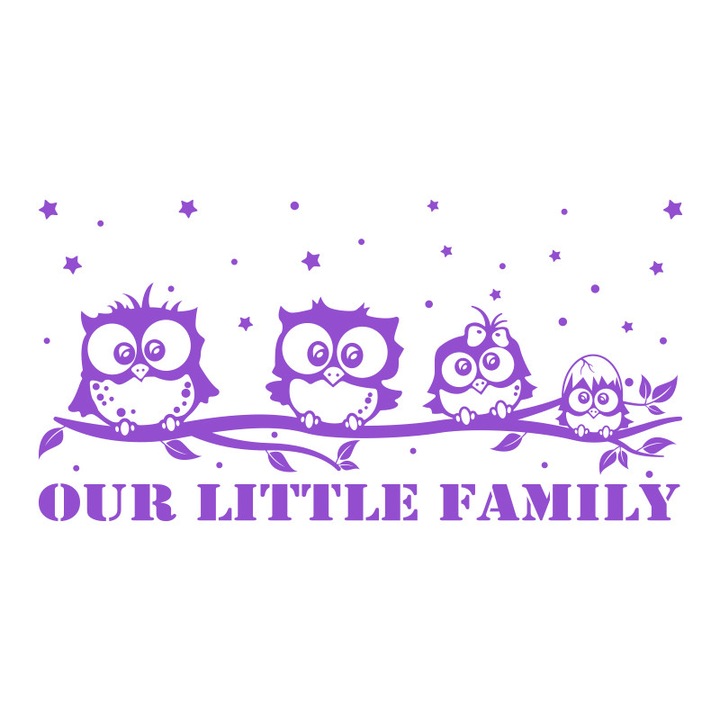Sticker Decorativ - SMAER - Bufnite Vesele Our Little Family - 120cm x 60cm - Violet