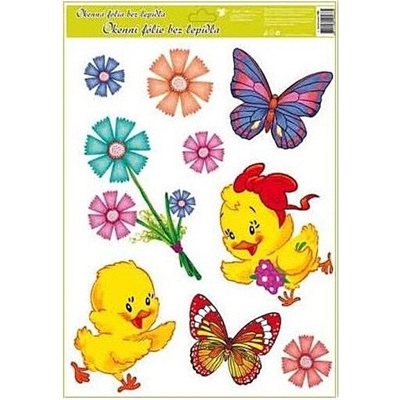 Sticker pentru geam, Pasti - puisori si buchetul de flori, 42 x 30 cm