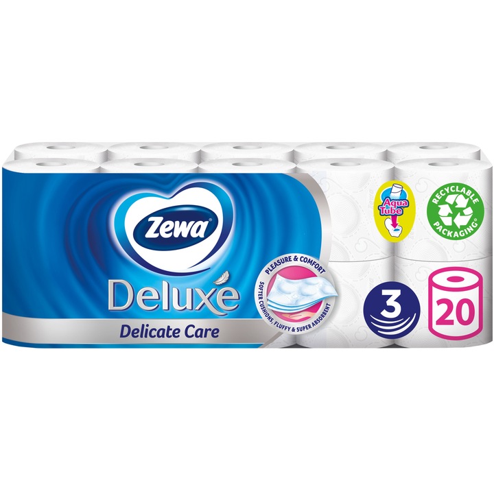 Тоалетна хартия Zewa Deluxe Delicate Care, 3 пласта, 20 ролки