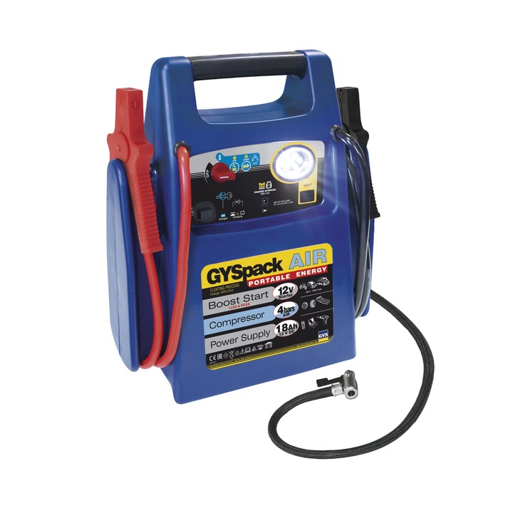 Бустер Gyspack Air, 12V, пиков ток 1250CCA, вграден компресор 4 бара, син, 355х195х43мм