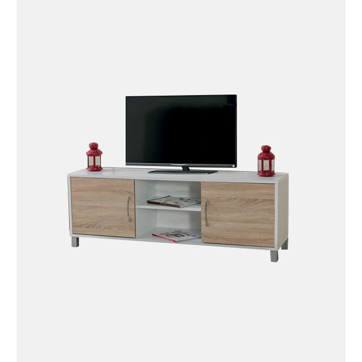 Comoda TV Alpino Hira, 529 x 1486 x 403 mm, Alb/Stejar