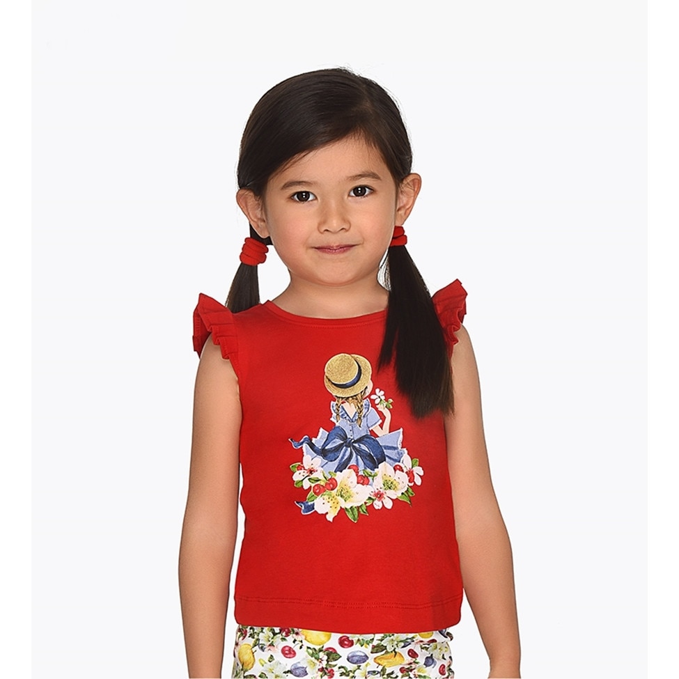Tricou Mayoral cu bretele si desen floral pentru fetite, Rosu