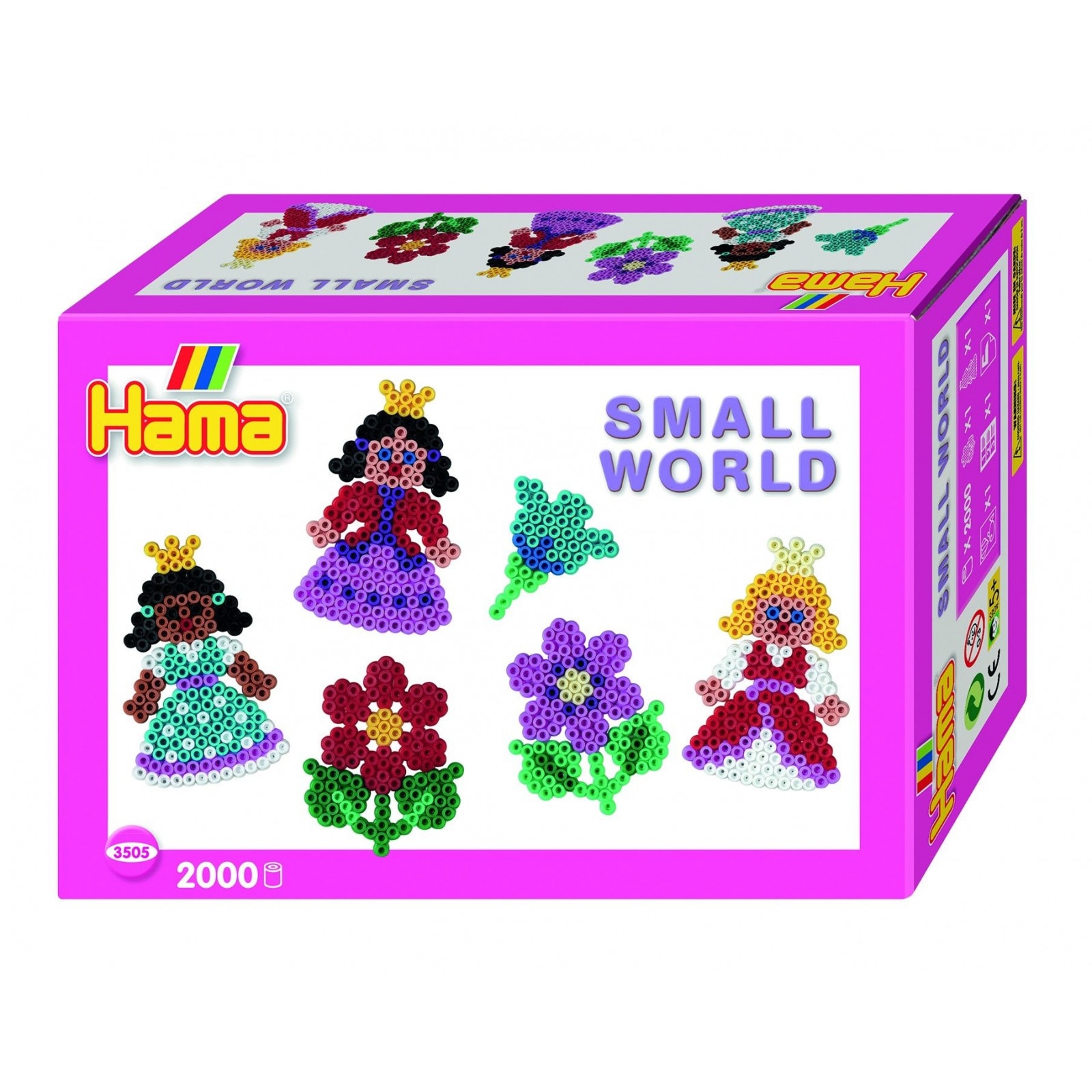 Margele de calcat HAMA MIDI PRINTESE CU FLORICELE - 2000 margele + 2 plansete de lucru impachetat in cutie