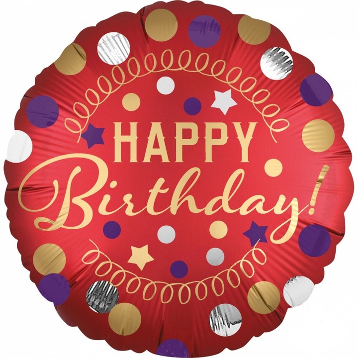 Balon folie, HAPPY Birthday!, Anagram, Rosu satin, 45cm