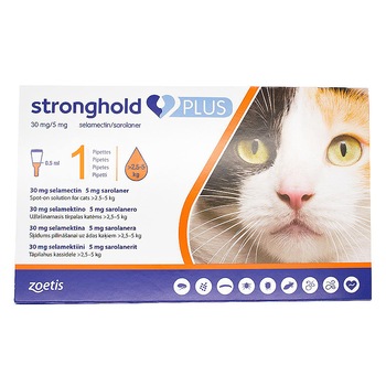 Deparazitare externa si interna, 1 Pipeta, Stronghold Plus 30mg/5 mg pentru pisici 2.5-5 kg Deparazitare externa si interna, 1 Pipeta, Stronghold Plus 30mg/5 mg pentru pisici 2.5-5 kg