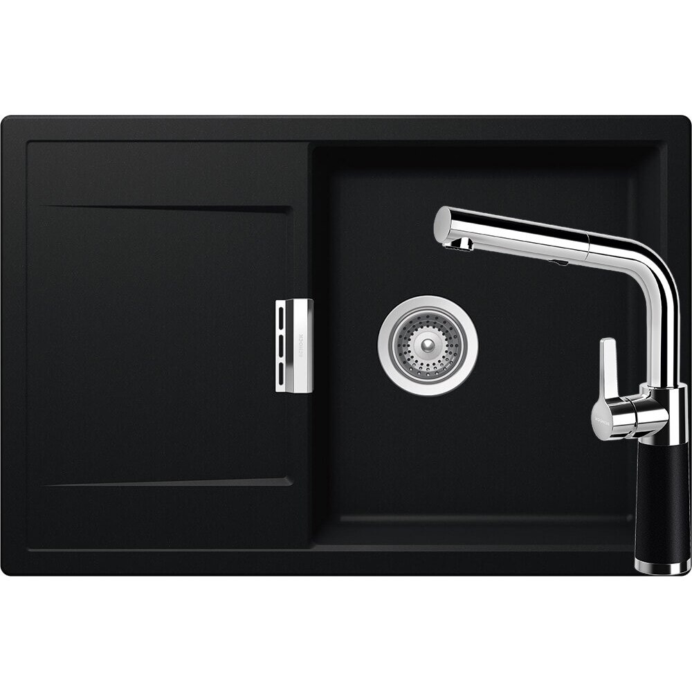 Kit chiuveta Schock Mono D-100 765 x 510 mm si baterie Schock SC-540 cu Dus Extractibil Puro Cristadur