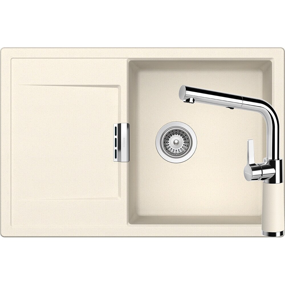 Kit chiuveta Schock Mono D-100 765 x 510 mm si baterie Schock SC-540 cu Dus Extractibil Magnolia Cristadur