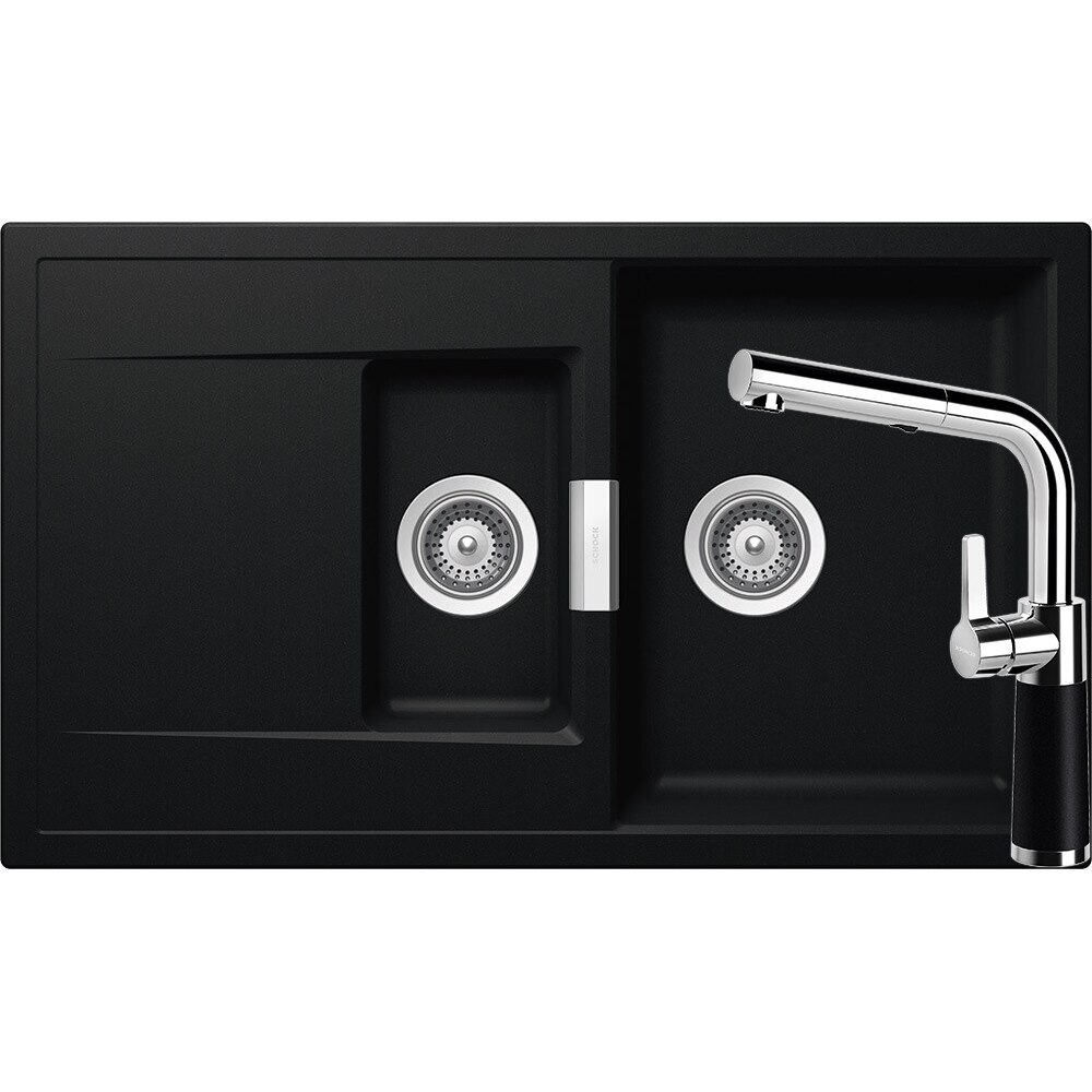 Kit chiuveta Schock Mono D-150 860 x 510 mm si baterie Schock SC-540 cu Dus Extractibil Puro Cristadur