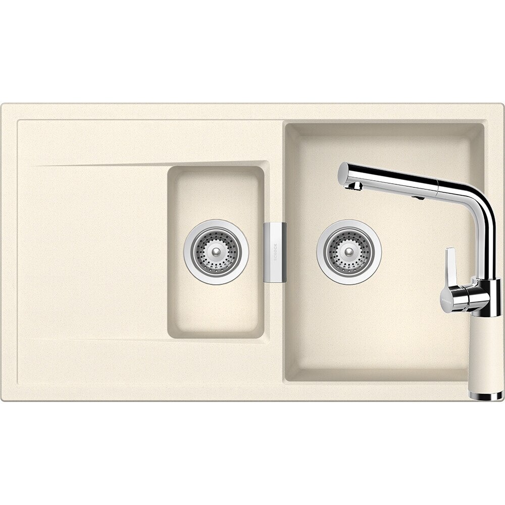 Kit chiuveta Schock Mono D-150 860 x 510 mm si baterie Schock SC-540 cu Dus Extractibil Magnolia Cristadur