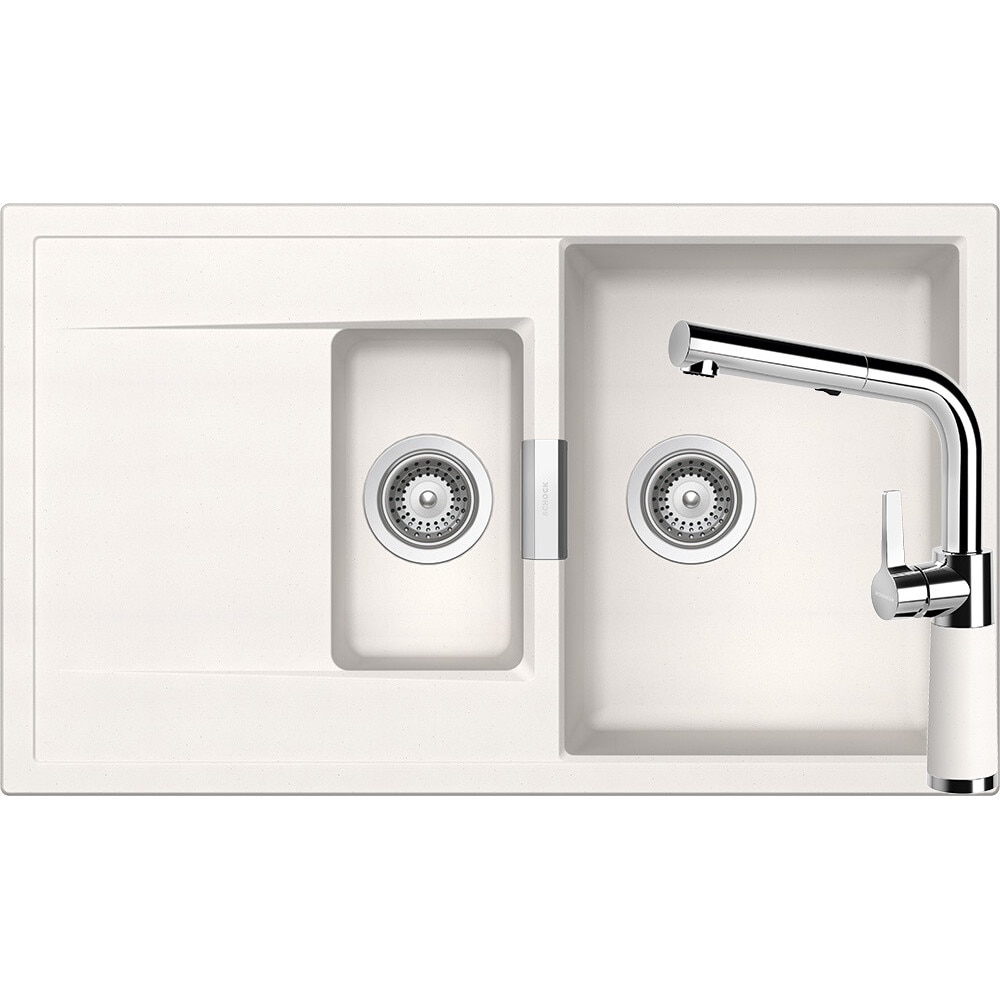 Kit chiuveta Schock Mono D-150 860 x 510 mm si baterie Schock SC-540 cu Dus Extractibil Polaris Cristadur