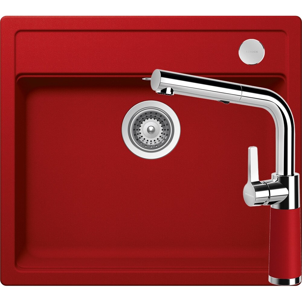 Kit chiuveta Schock Mono N-100 570 x 510 mm si baterie Schock SC-540 cu Dus Extractibil Rosu Cristadur