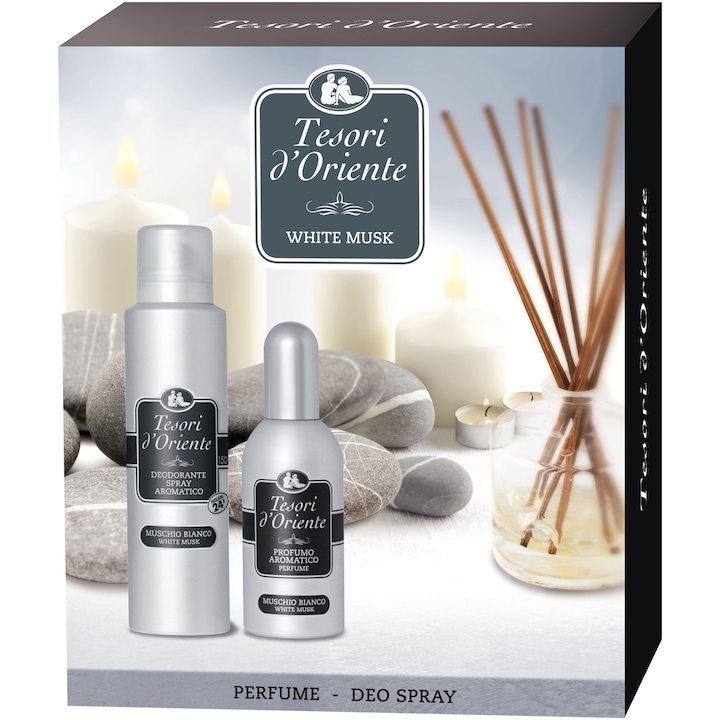 Set Cadou Tesori d'Oriente Mosc Alb: Apa de toaleta, 100 ml + Deodorant spray de corp, 150 ml