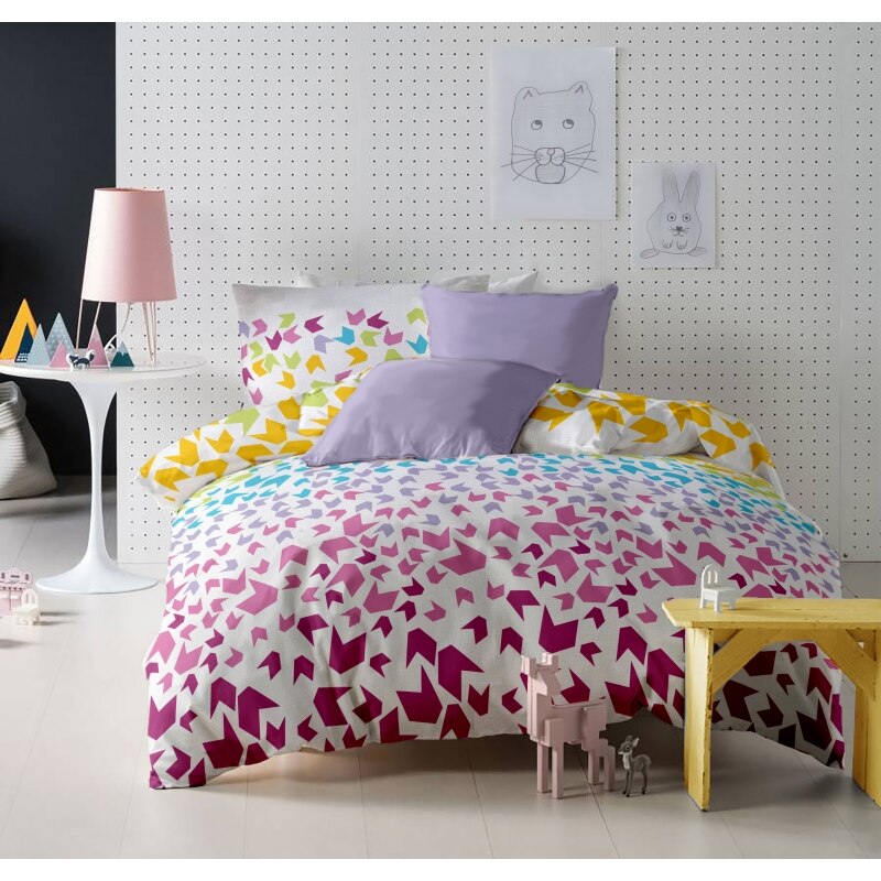 Lenjerie de pat Dormisete bumbac 100%, Loving Matisse Rose pentru pat 2 persoane, 4 piese, 200X220 / 50x70, cearceaf pat uni lila